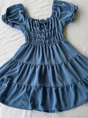 liberty Denim-Blue Smocked Tiered Casual Dress